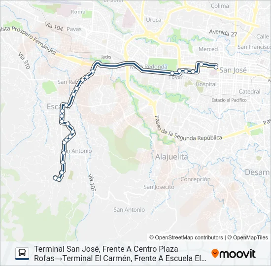 SAN JOSÉ - ESCAZÚ - BARRIO EL CARMEN Bus Line Map