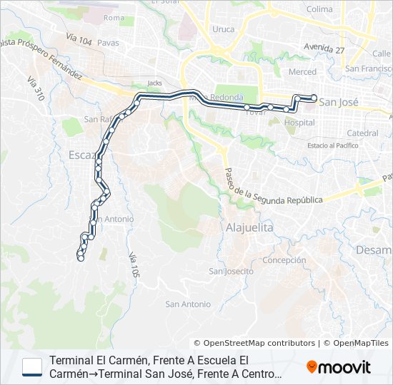 SAN JOSÉ - ESCAZÚ - BARRIO EL CARMEN bus Line Map