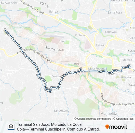 SAN JOSÉ - ESCAZÚ - GUACHIPELÍN POR ANONOS Bus Line Map