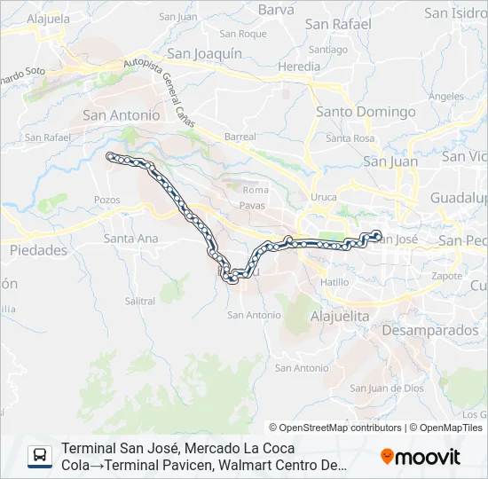 SAN JOSÉ - ESCAZÚ - GUACHIPELÍN POR ANONOS Bus Line Map