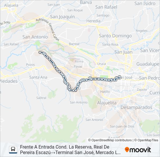 Mapa de SAN JOSÉ - ESCAZÚ - GUACHIPELÍN POR ANONOS de autobús