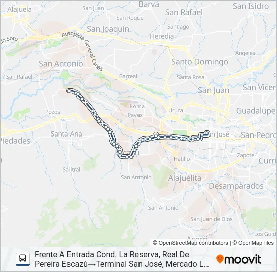 SAN JOSÉ - ESCAZÚ - GUACHIPELÍN POR ANONOS Bus Line Map