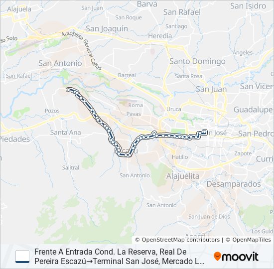 SAN JOSÉ - ESCAZÚ - GUACHIPELÍN POR ANONOS bus Line Map