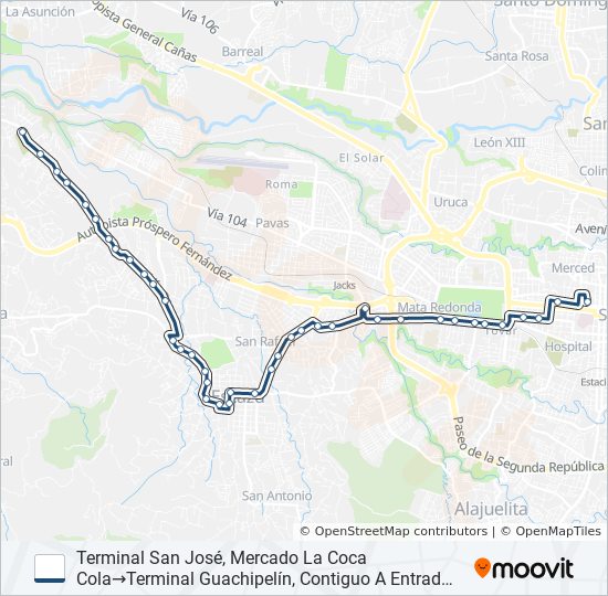 Mapa de SAN JOSÉ - ESCAZÚ - GUACHIPELÍN POR ANONOS de autobús