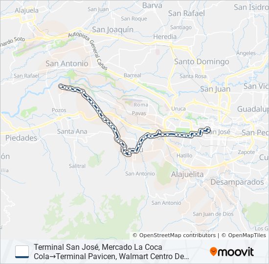 SAN JOSÉ - ESCAZÚ - GUACHIPELÍN POR ANONOS bus Line Map