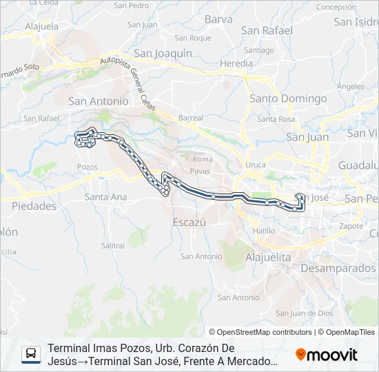 SAN JOSÉ - ESCAZÚ - GUACHIPELÍN - PAVICEN POR PISTA Bus Line Map