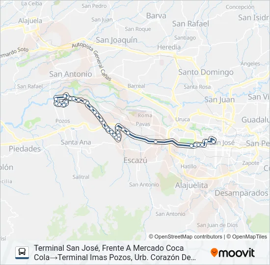 SAN JOSÉ - ESCAZÚ - GUACHIPELÍN - PAVICEN POR PISTA Bus Line Map