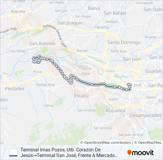 SAN JOSÉ - ESCAZÚ - GUACHIPELÍN - PAVICEN POR PISTA bus Line Map