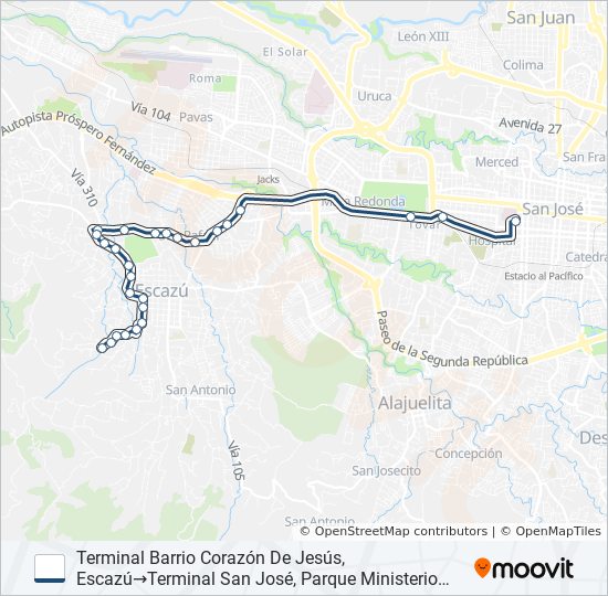 Mapa de SAN JOSÉ - ESCAZÚ - BARRIO CORAZÓN DE JESÚS - CARRIZAL de autobús