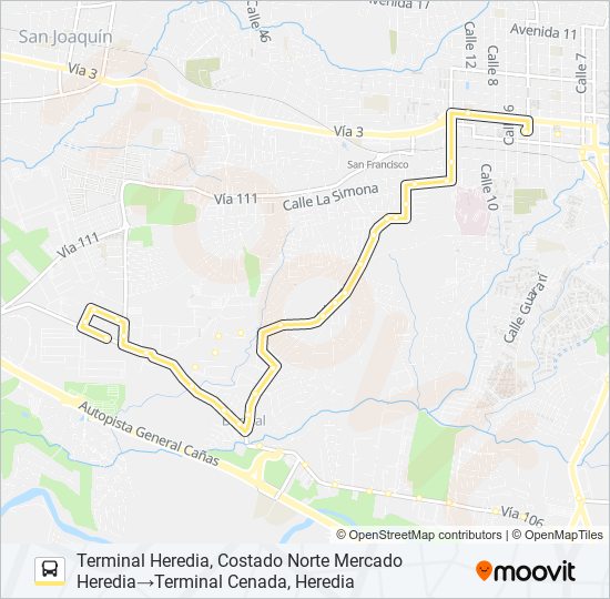 Mapa de HEREDIA - CENADA de autobús