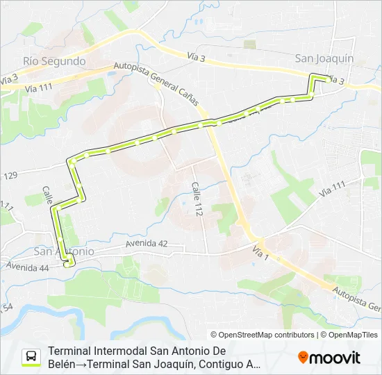 HEREDIA - SAN ANTONIO DE BELÉN POR SAN JOAQUÍN Bus Line Map