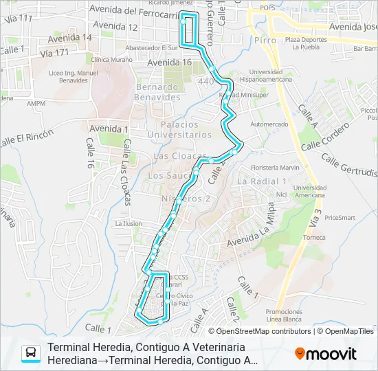 HEREDIA - GUARARÍ Bus Line Map