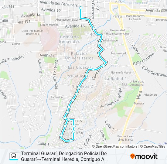 Mapa de HEREDIA - GUARARÍ de autobús