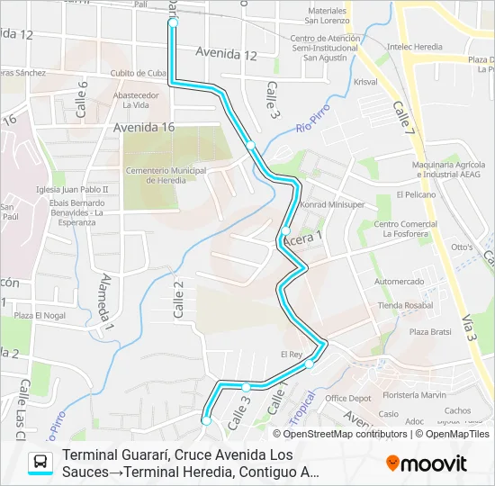 HEREDIA - GUARARÍ Bus Line Map