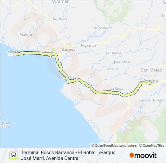 Mapa de PUNTARENAS - OROTINA POR COSTANERA de 