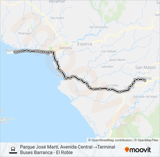 Mapa de PUNTARENAS - OROTINA POR COSTANERA de 