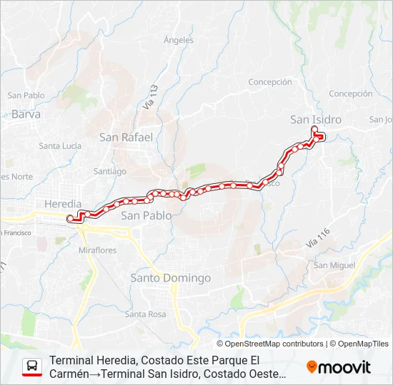 HEREDIA - SAN ISIDRO Bus Line Map