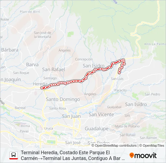 HEREDIA - SAN ISIDRO Bus Line Map