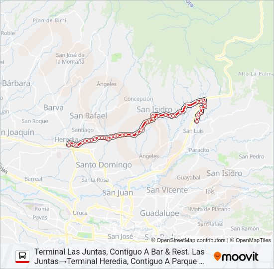 Mapa de HEREDIA - SAN ISIDRO de autobús