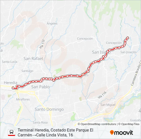 HEREDIA - SAN ISIDRO Bus Line Map