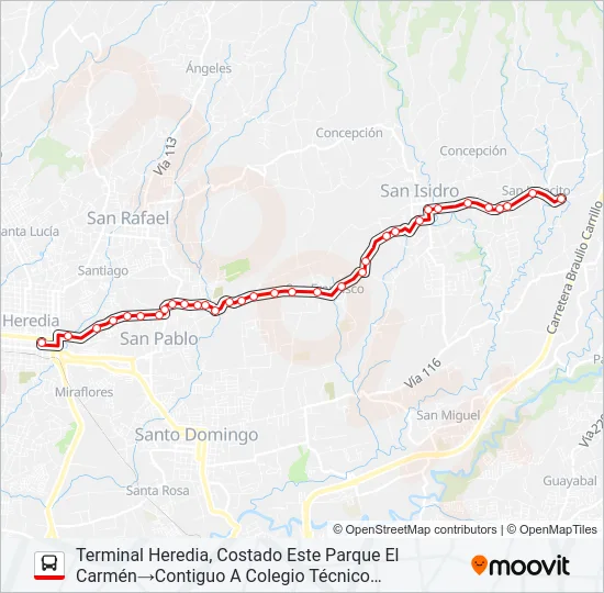 HEREDIA - SAN ISIDRO Bus Line Map