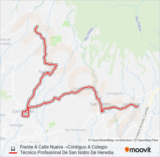 Mapa de HEREDIA - SAN ISIDRO de autobús