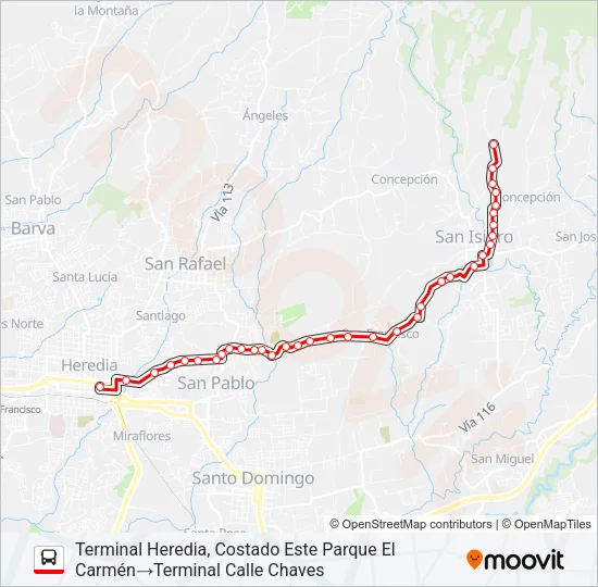 HEREDIA - SAN ISIDRO Bus Line Map