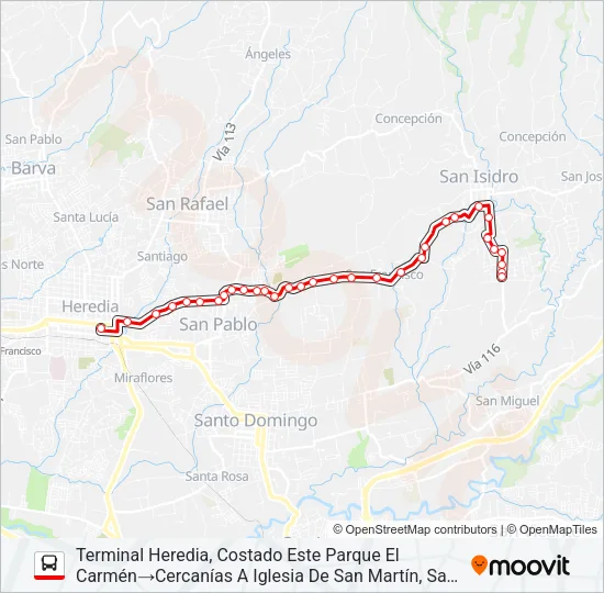 HEREDIA - SAN ISIDRO Bus Line Map