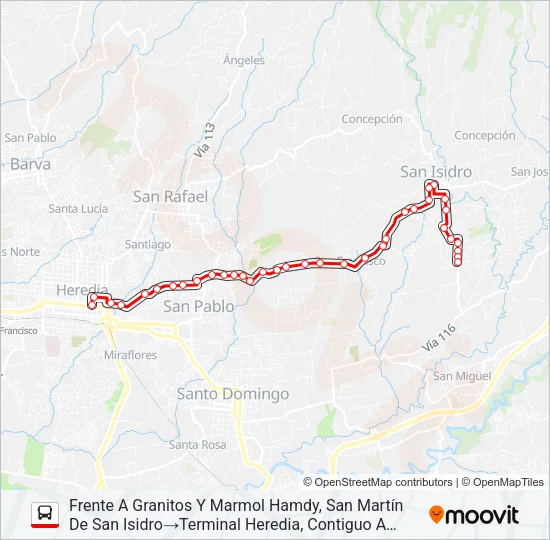 HEREDIA - SAN ISIDRO Bus Line Map