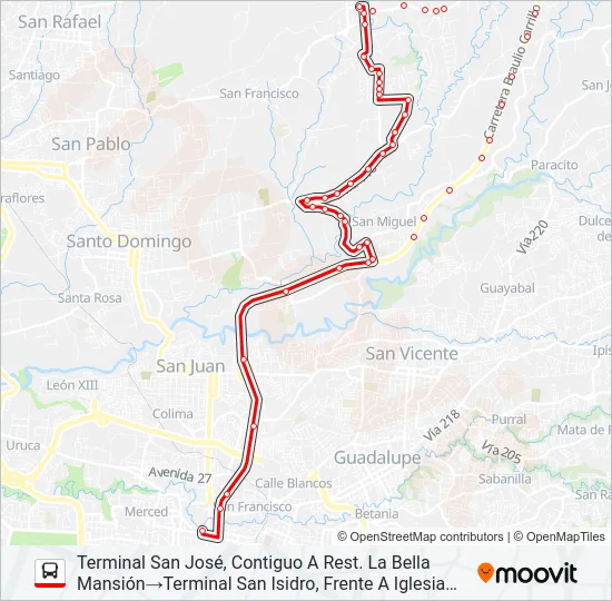 SAN JOSÉ - SAN ISIDRO DE HEREDIA Bus Line Map