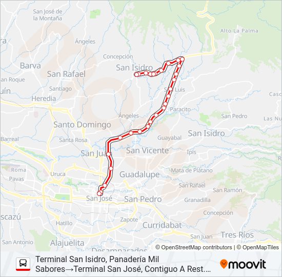 Mapa de SAN JOSÉ - SAN ISIDRO DE HEREDIA de autobús