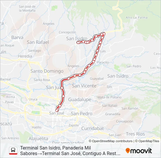 SAN JOSÉ - SAN ISIDRO DE HEREDIA Bus Line Map