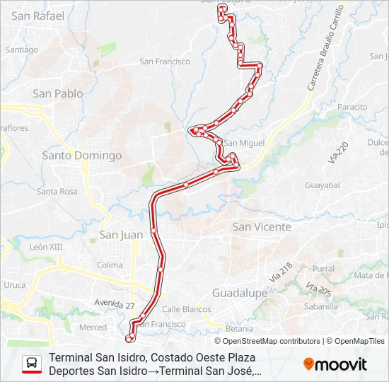 SAN JOSÉ - SAN ISIDRO DE HEREDIA Bus Line Map
