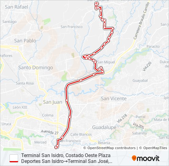 SAN JOSÉ - SAN ISIDRO DE HEREDIA bus Line Map