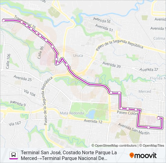Mapa de SAN JOSÉ - PARQUE NACIONAL DE DIVERSIONES (ESPECIALES) de autobús