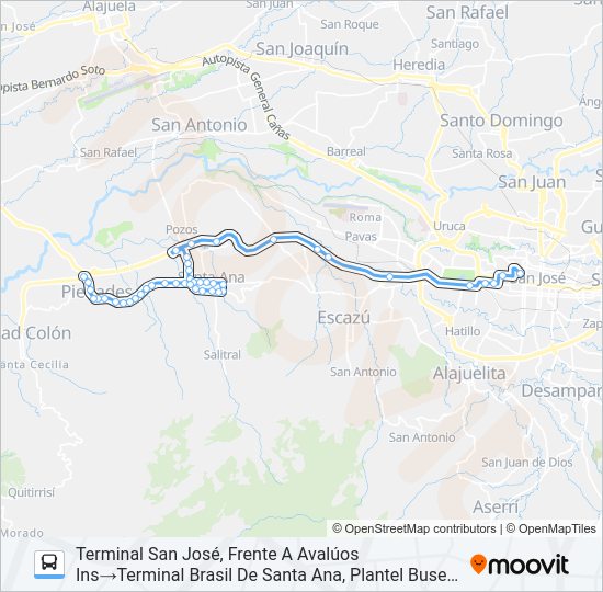 Mapa de SAN JOSÉ - SANTA ANA - BRASIL POR PISTA de autobús