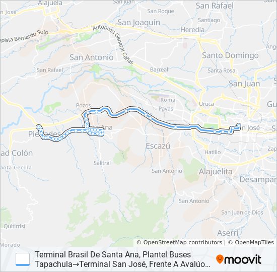 Mapa de SAN JOSÉ - SANTA ANA - BRASIL POR PISTA de autobús