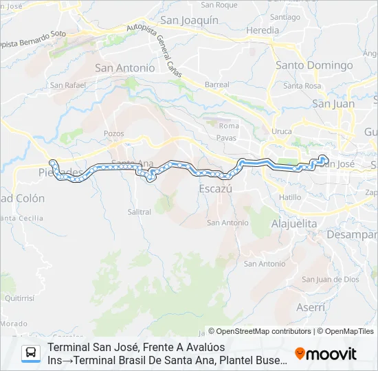 SAN JOSÉ - SANTA ANA - BRASIL POR CALLE VIEJA Bus Line Map