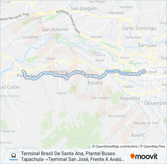 SAN JOSÉ - SANTA ANA - BRASIL POR CALLE VIEJA Bus Line Map