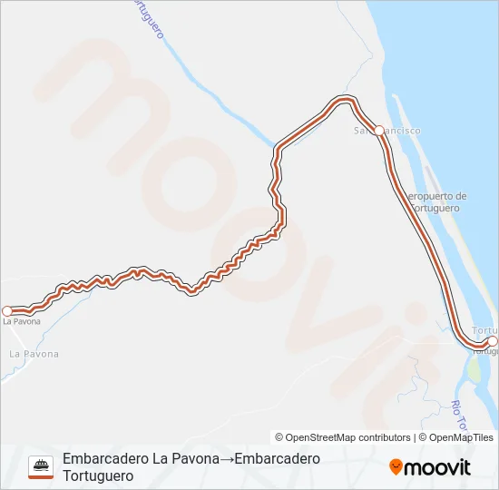 TORTUGUERO - PAVONA Ferry Line Map