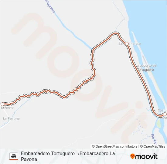 TORTUGUERO - PAVONA Ferry Line Map