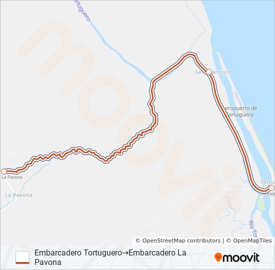 Mapa de TORTUGUERO - PAVONA de ferry