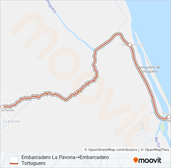 TORTUGUERO - PAVONA ferry Line Map