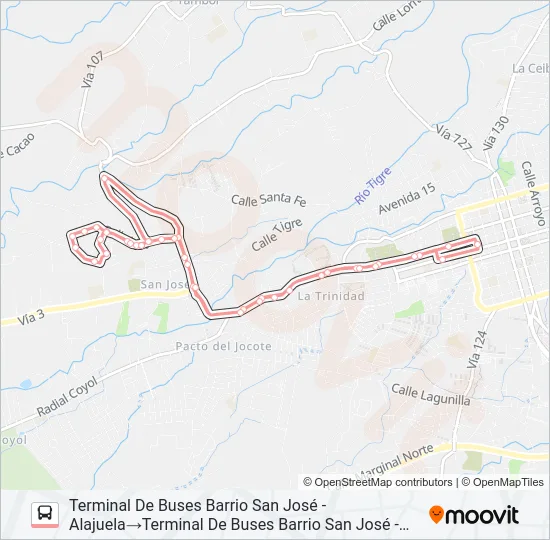 ALAJUELA - BARRIO SAN JOSÉ - URB MIRASOL - SANTA LUCÍA Y VICEVERSA Bus Line Map