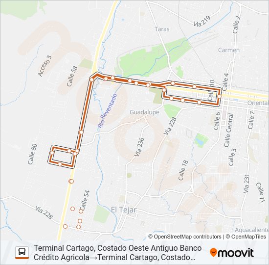 Mapa de CARTAGO - PARQUE INDUSTRIAL de autobús