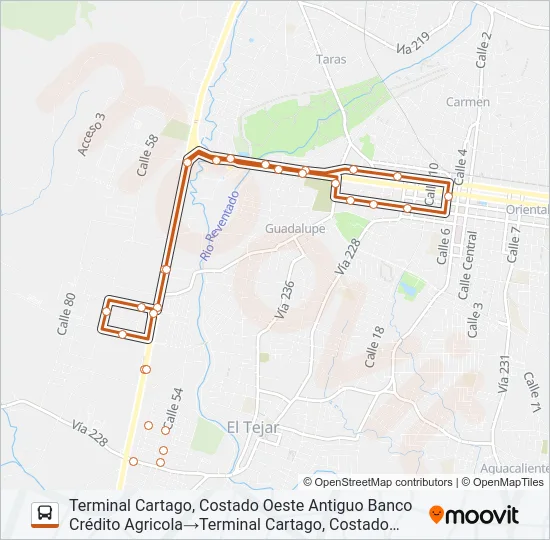 CARTAGO - PARQUE INDUSTRIAL Bus Line Map