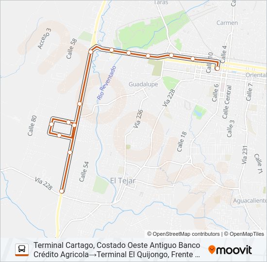 Mapa de CARTAGO - PARQUE INDUSTRIAL de autobús