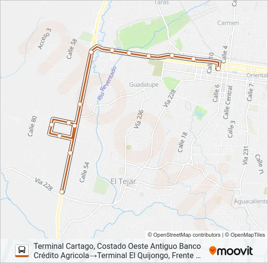 CARTAGO - PARQUE INDUSTRIAL Bus Line Map