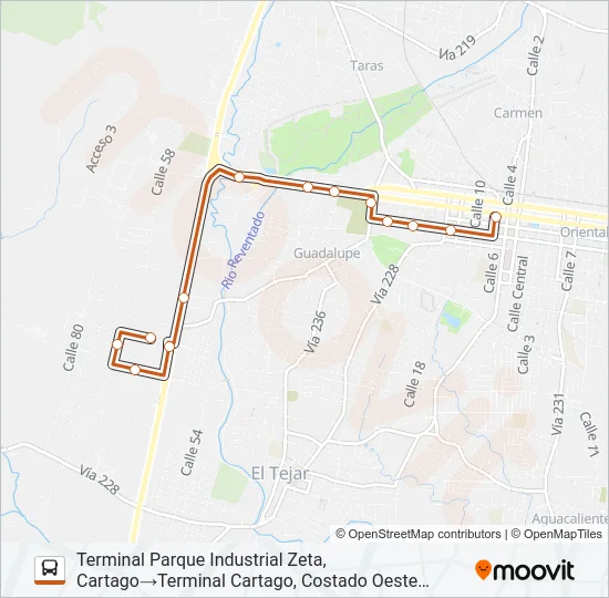CARTAGO - PARQUE INDUSTRIAL Bus Line Map