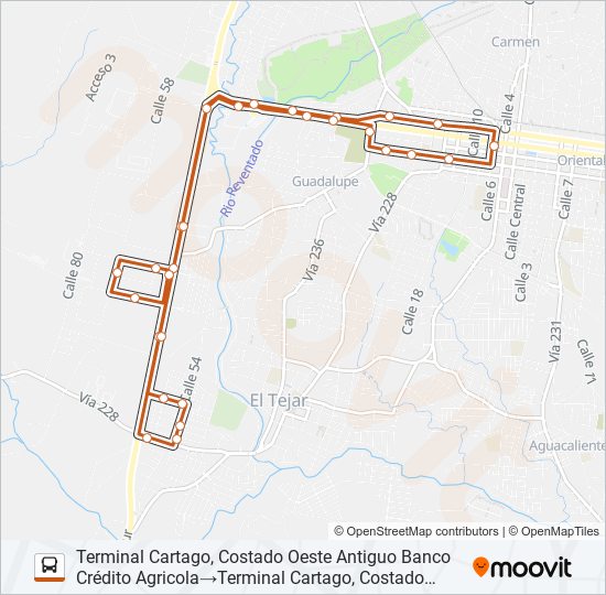 Mapa de CARTAGO - PARQUE INDUSTRIAL de autobús